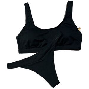 Victorias Secret Pink Set Soft Removable Padding Bralette & V Thong Black Xlarge